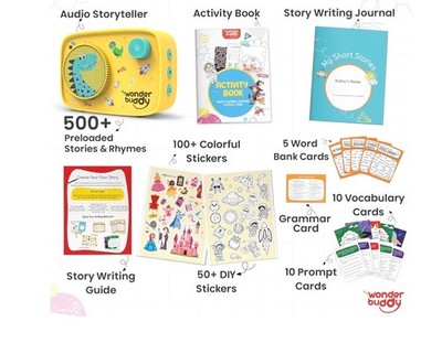 WonderBuddy Kids Story Box Audio Player, 500+ Preloaded Stories  Rhymes, Stor...