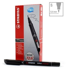 10 x Black Stabilo Ohpen S Fine Tip Indelible Marker Pen 0.4mm Pen Marker