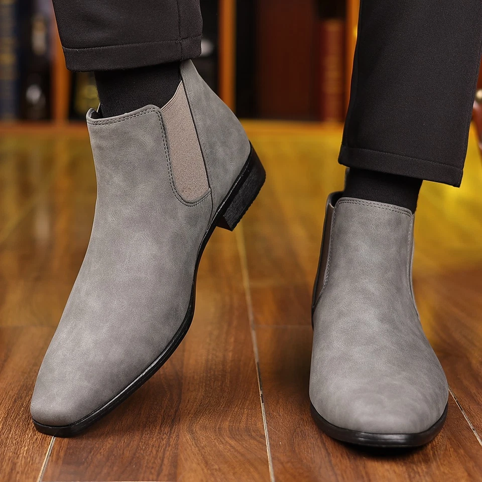 Men's Gray Suede - Like Chelsea Boots Slip - On Dress Casual Ankle Footwear - Image 4 of 4