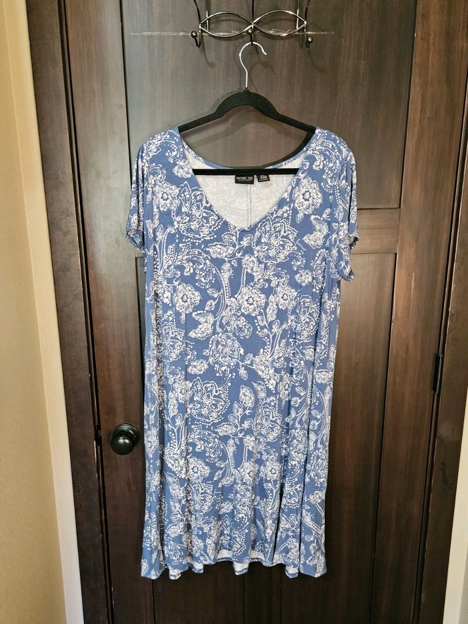 EUC Women's Plus Rachel Zoe Blue & White Paisley Floral SS Midi Dress Size 2X