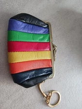 Coin Purse Colorful Striped Design Keychain Clasp Closure