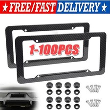 Black Car Carbon Fiber License Plate Frame Cover Front Rear Universal Usa Size