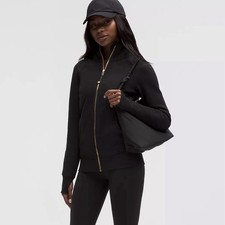 Lululemon Scuba Full Zip Hoodie Plush Heathered Black Gold Hardware - Size 8