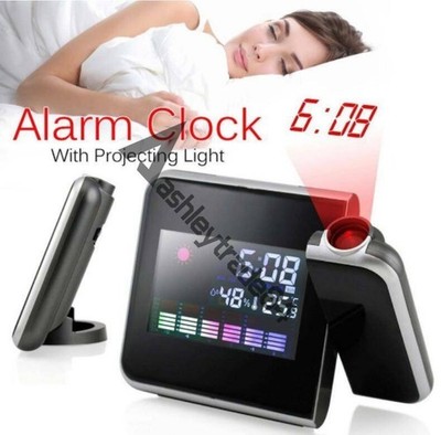 LED Digital Projector Projection Weather Station Calendar Snooze Alarm Clock #jd