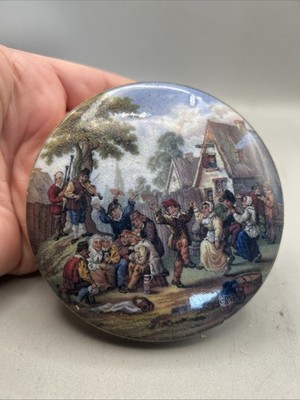SCHÖNER ECHTER VIKTORIANISCHER PRATT PRATTWARE FARBIGE SARDELLENPASTE TOPFDECKEL