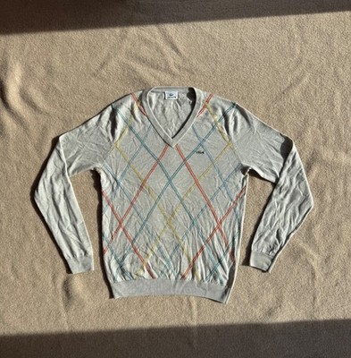 Lacoste V-Neck Sweater Vintage Pullover Old Money Pasha Style Hell Grau M