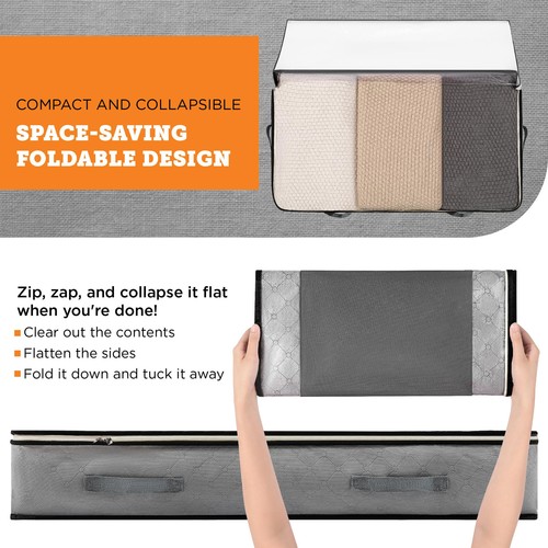 Under Bed Storage Containers - Foldable Closet Organizer with Clear Top, Stur... - Picture 3 of 7