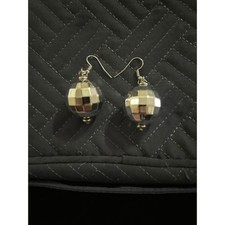 Disco Ball Earrings Silver Tone Dangle Drop Party Fun Statement