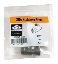 Smith-Cooper 4638102410 304 Stainless Steel Lead-Free Tee 1/4 x 1/4 Dia. in. FPT