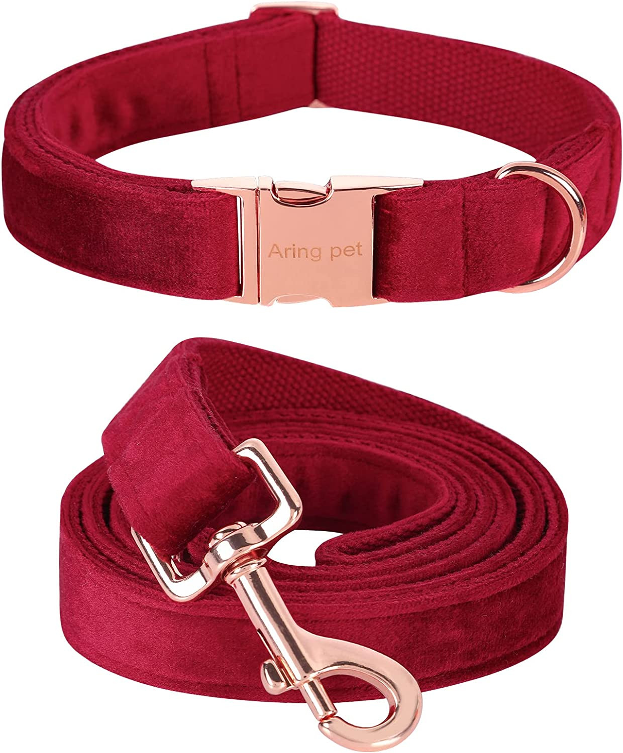 Set Collare e Guinzaglio in Velluto Rosso Morbido per Cani Sensibili
