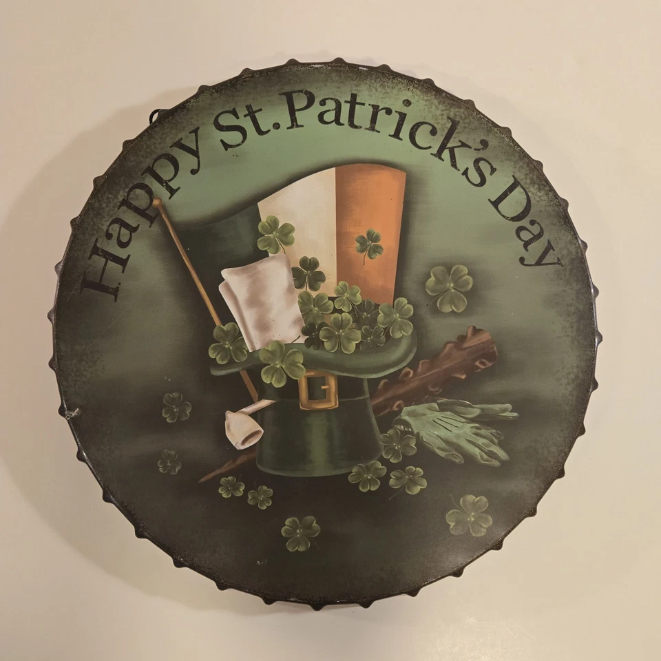 Decoración Día de San Patricio 12" - Colgante de pared con tapa de cerveza y duende bandera irlandesa Foto 2 de 4