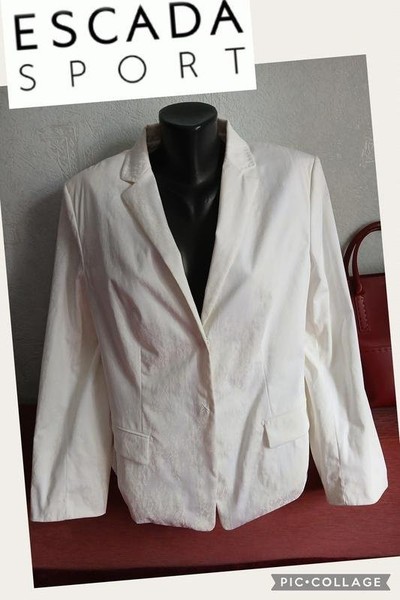 Women Escada Blazer White Cotton 40 / L / 48 #7O3T