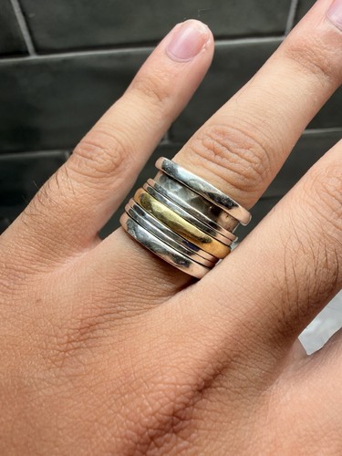 925 Sterling Silver and Bronze Two-Tone Spinner Band Modernist Ring Size 7 1/2