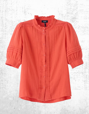 Womens ME+EM Short Sleeve Shirred Cuff  Cheesecloth Blouse Orange RRP £75