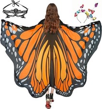 Adult Butterfly Costume Women Monarch Butterfly Wings Cape Shawl Halloween 3Pcs