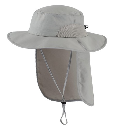 UPF50+ Mens Sun Hat with Neck Flap Wide Brim Mesh Fishing Hat Windproof Safar...