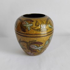 Vintage India Heavy Solid Brass Enamel Floral Round Vase Multicolor 1.3lbs