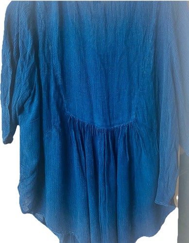 Studio West Blue Boho Peasant Top L Crochet Lace Front Tassel Rayon Tunic - Picture 6 of 10
