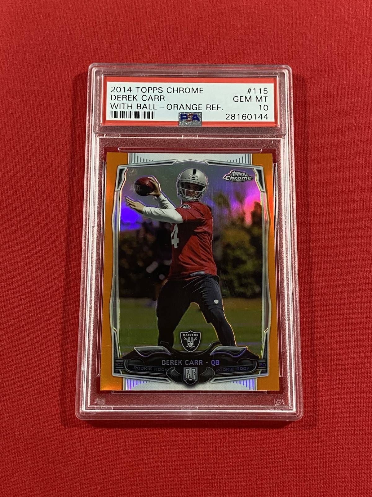 DEREK CARR 2014 Topps Chrome Orange Refractor NEW ORLEANS SAINTS QB PSA 10 GEM
