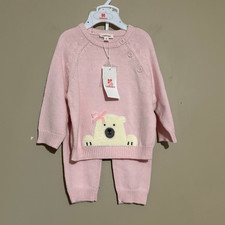 Catimini Bebé Niña Rosa Oso Polar Lazo Suéter Pantalón Juego 2 Piezas 3 Meses