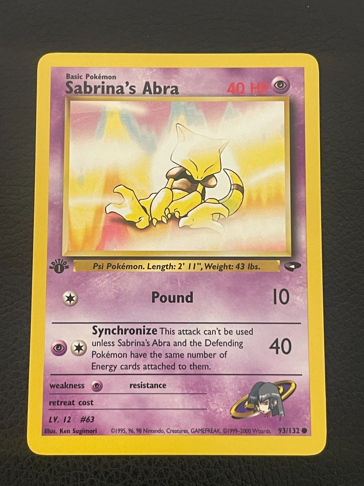 Sabrina's Abra 93/132 1st Edition Near Mint Condition - Pokemon Gym Challenge