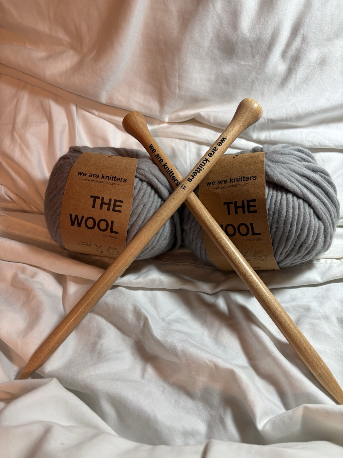 We Are Knitters The Wool 100% Wool yarn 2 Skeins Grey + Size 15 Knitting Needles - second product detail image