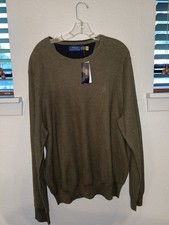 Polo Ralph Lauren Textured Cotton Olive Green Grey Pony Crewneck Sweater Sz 2XL