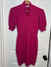Vintage 1980 St. John by Marie Gray Pink Knit  Dress Collared Button Size 4