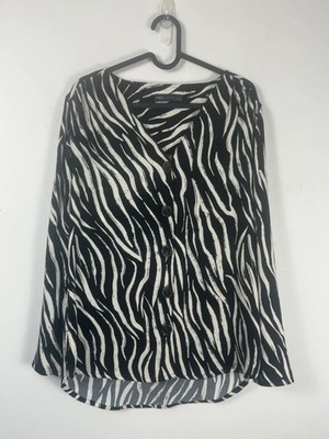 Marks and Spencer womens black zebra print button front jacket Size 10 VGC