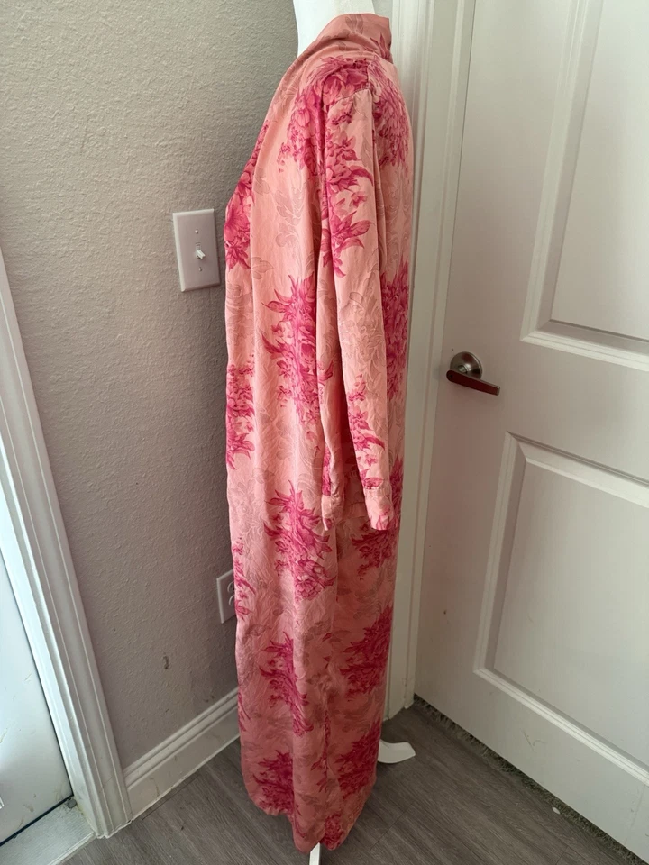 Bata Larga August Silk Intimates Rosa Rosa Floral Talla L 100% Seda Kimono Foto 4 de 4