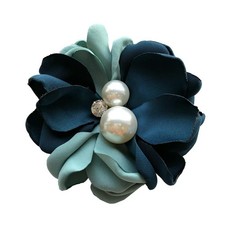 Dainty Fabric Camellia Flower Pearl CZ Large Brooch Lapel Pins Delicate Elegant