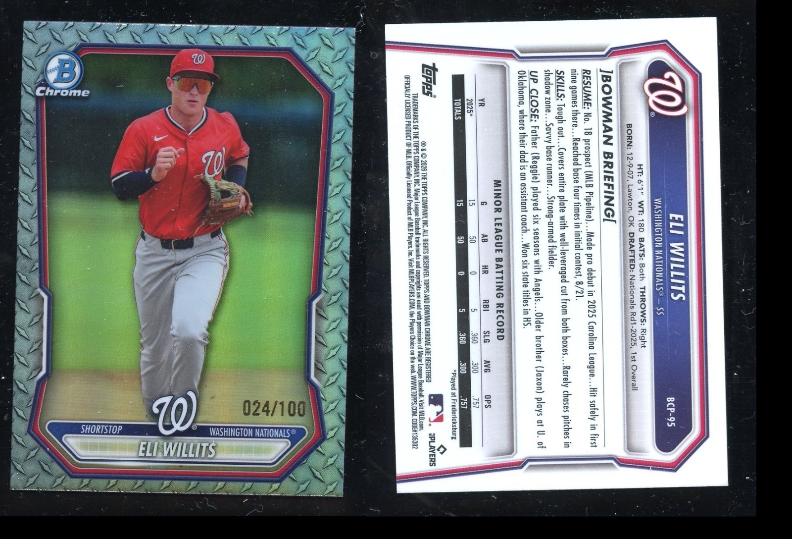 2026 Bowman Chrome Eli Willits 24/100 Steel Metal Refractor BCP-95 Rookie