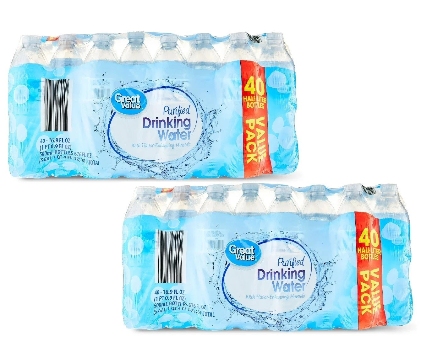 NEW (2 pack) 16.9 Fl. Oz., Great Value Purified Drinking Wat