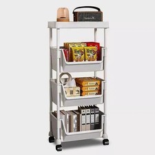 Storage Trolley Cart on Wheels 4 Tier Kitchen Bathroom Laundry Rolling Rack Uk