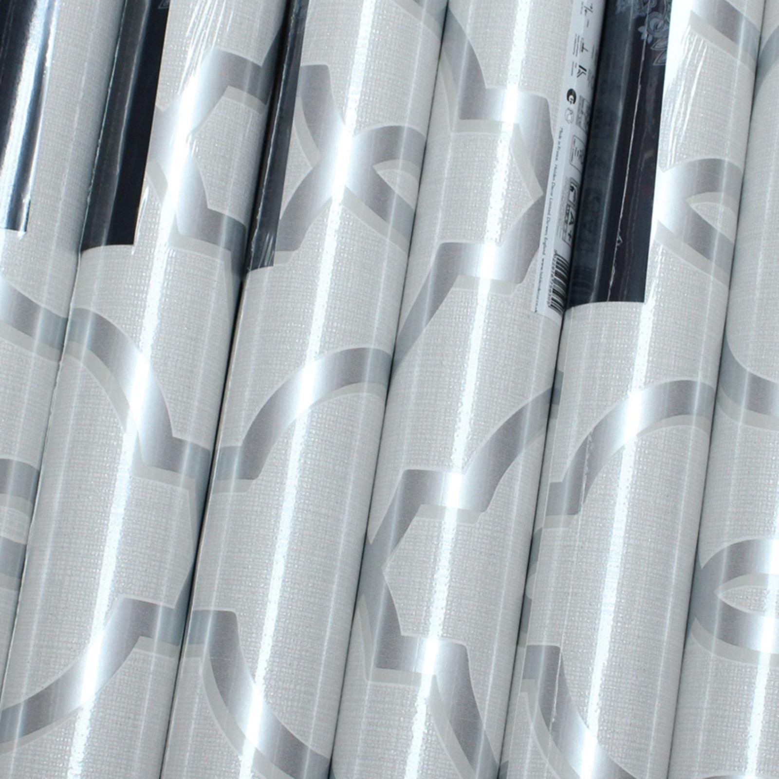 4 Rolls Of Grey Silver Trellis Wallpaper Glitter Shimmer Geometric Textured