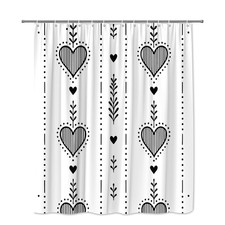 Black and White Heart Shower Curtain, Floral Design for Bathroom Decor