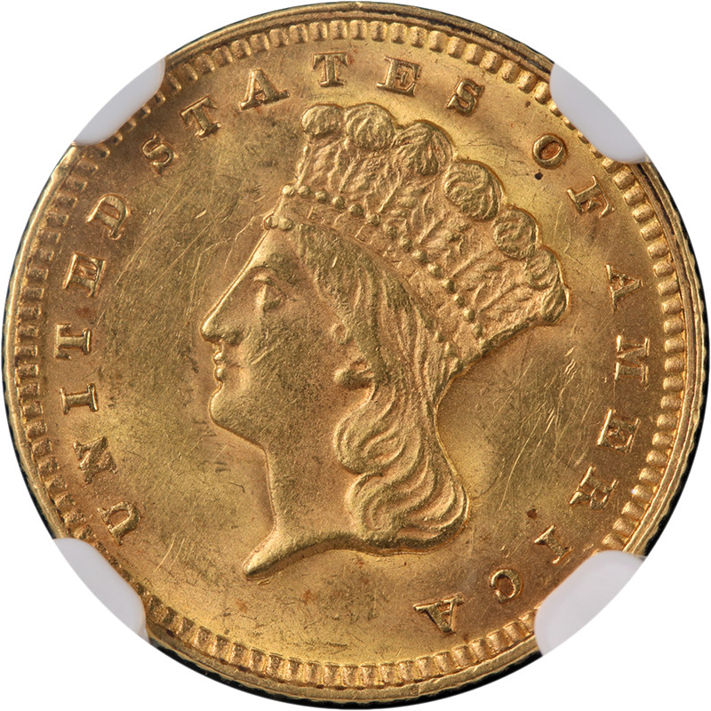 1874 Type 3 Indian Princess Gold $1 NGC MS62 Great Eye Appeal Strong Strike