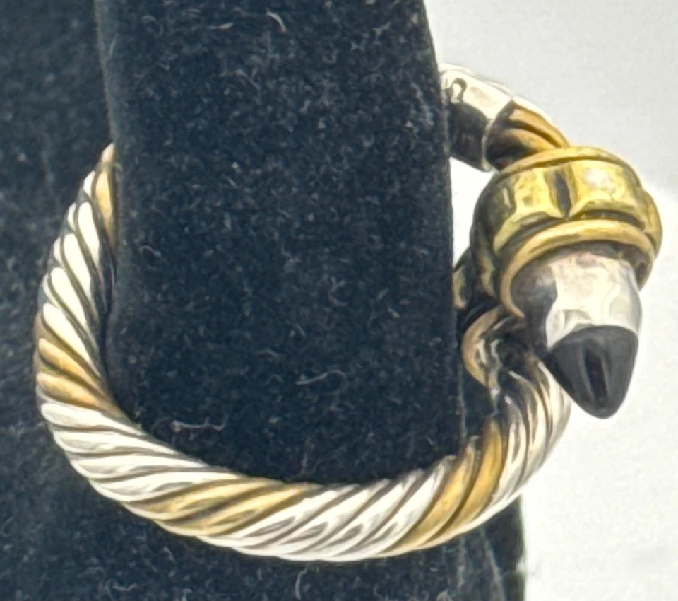 UNIQUE RING TANE Tiffany Mexico Sterling Silver Obsidian Brass Cable Cross Over - Image 3 of 4