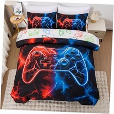 Gaming Bedding Set for Boys, 3D Game Controller Design with Twin5pcs Redblue