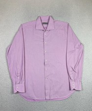 Canali Shirt Mens 17 34/35 Pink Geometric Dress Long Sleeve Made In Italy Cotton