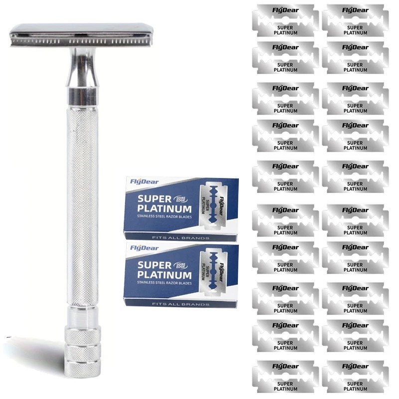 LONG HANDLE DOUBLE EDGE SAFETY RAZOR FOR MEN + 10-40 Free Blades