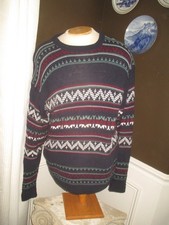 Vintage Jantzen Sweater Mens XL navy multicolor Crewneck Knit Made in USA 90s