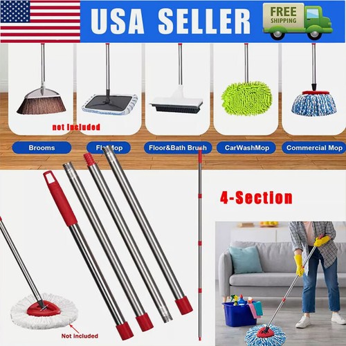 Spin Mop Stainless 4-Section Steel Pole Handle For O-Cedar Easywring RinseClean