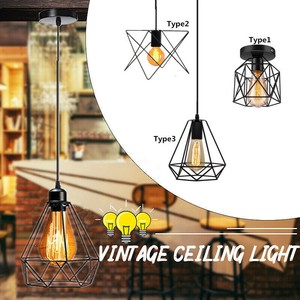 Metal Wire Cage Hanging Lamp Shade Plug In Ceiling Chandeliers