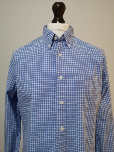 BROOKS BROTHERS Men's Blue Check Dress Shirt Long Sleeve Size L Machine Washable