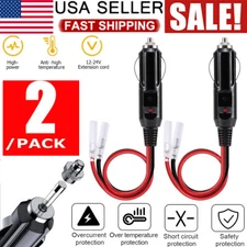 2Pcs Fused Male Car Cigarette Lighter Socket Plug Connector Cable Leads 12V~24V