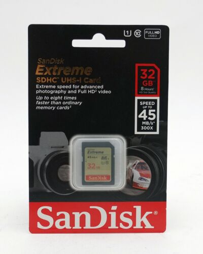 Carte mémoire SD SanDisk Extreme 32 Go classe 10 45 Mo/s 300x SDHC UHS-I neuve - Photo 1/1
