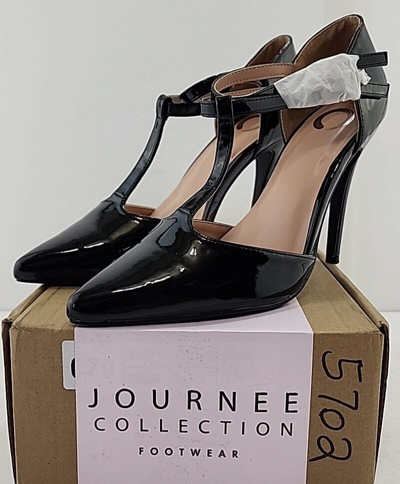 Journee Collection Womens Tru Dress Shoes Size 7 M Black Faux Patent Leather NEW
