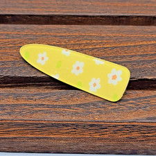 Yellow Acrylic Hair Clip w White  Orange Daisies  Green Accents
