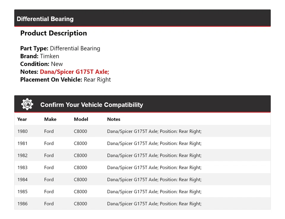 For 1980-1986 Ford C8000 Differential Bearing Rear Right Timken 1981 1982 1983 - Image 2 of 4